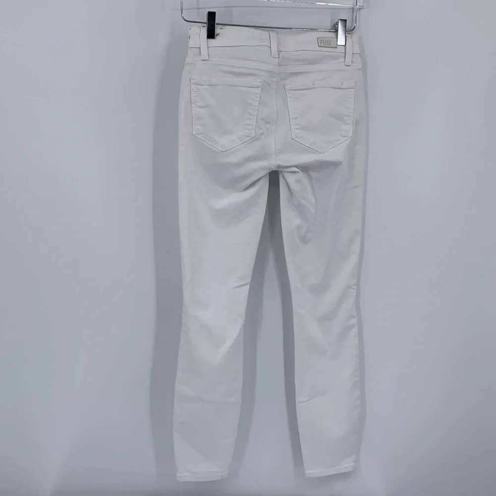 Paige Verdugo cropped ankle jeans white skinny lower rise distress stain new 25